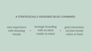 A strategically designed blog combines: user experience with stunning visuals, strategic branding with an ideal reader in mind, and goal conversion - not just trendy colors or fonts.