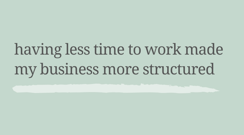 Having less time to work made my business more structured.