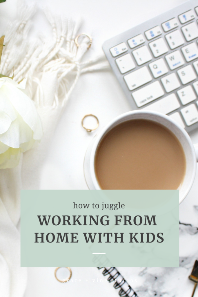 How to Juggle Working From Home With Kids by Grace + Vine Studios, Web Designer for Food Bloggers. This blog includes tips for working from home with kids, worksheets for kids & resources for mompreneurs! #foodblogger #tipsforfoodbloggers #workfromhome #mompreneur